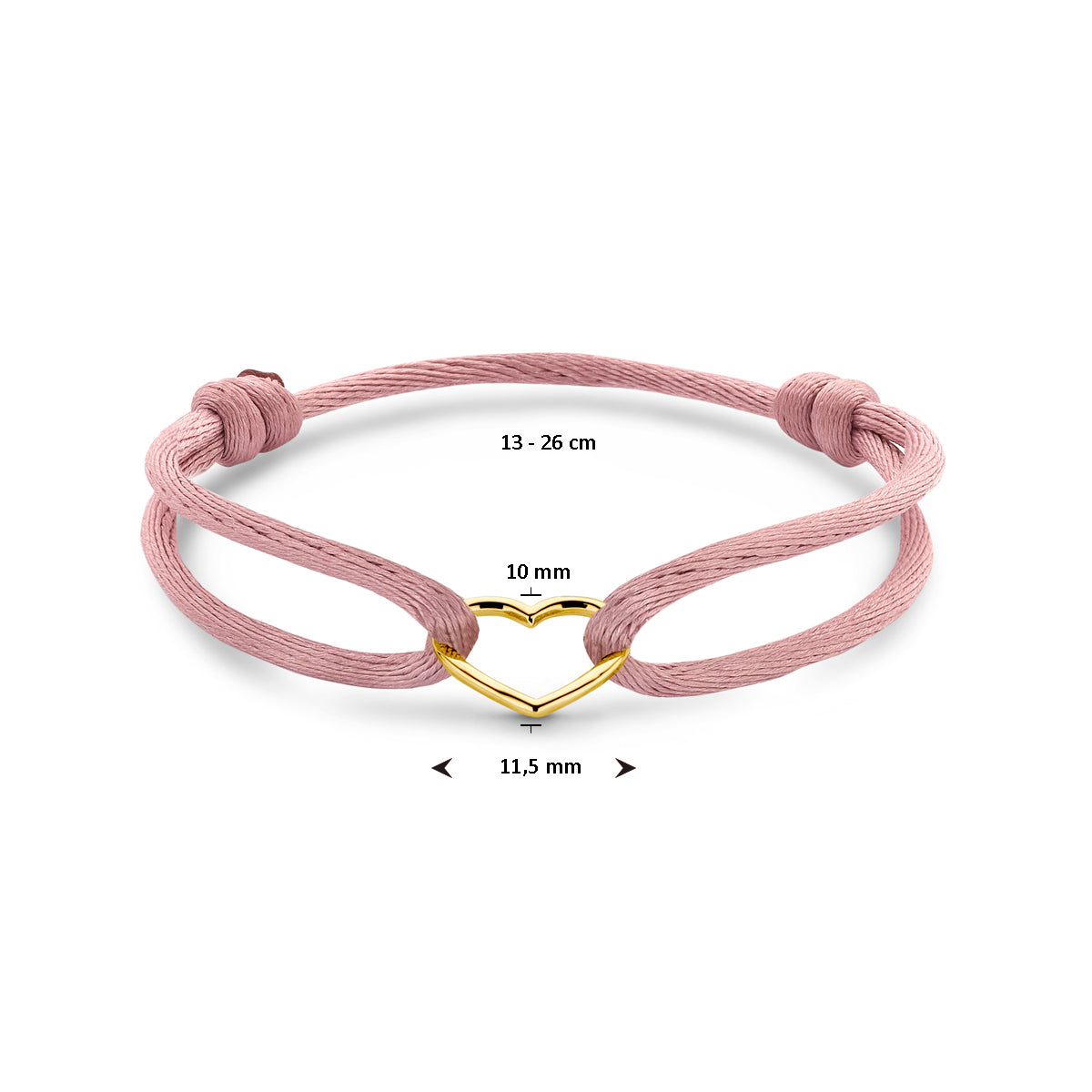 Armband satijn met hart in goud – 13/26 cm