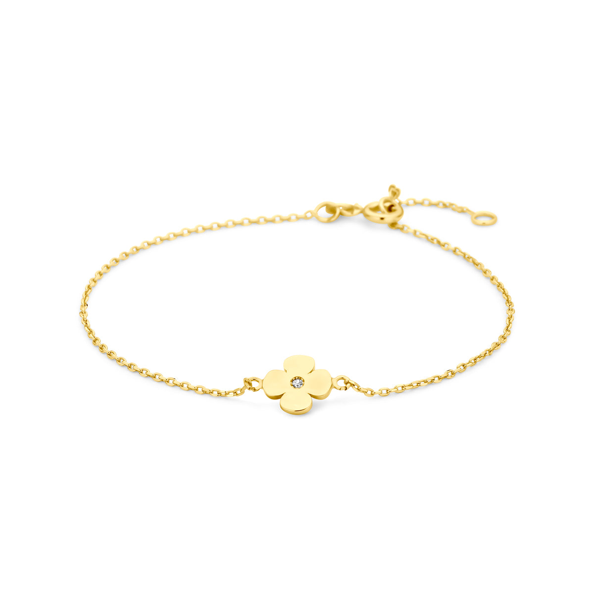 Armband bloem met zirkonia in goud – 16/18 cm