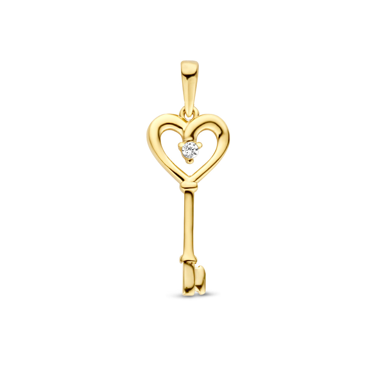 Hanger hart en sleutel met zirkonia in goud – 25 mm