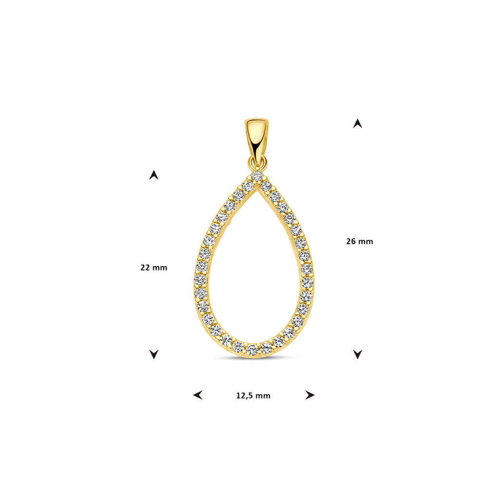 Hanger druppel met zirkonia in goud – 26 mm