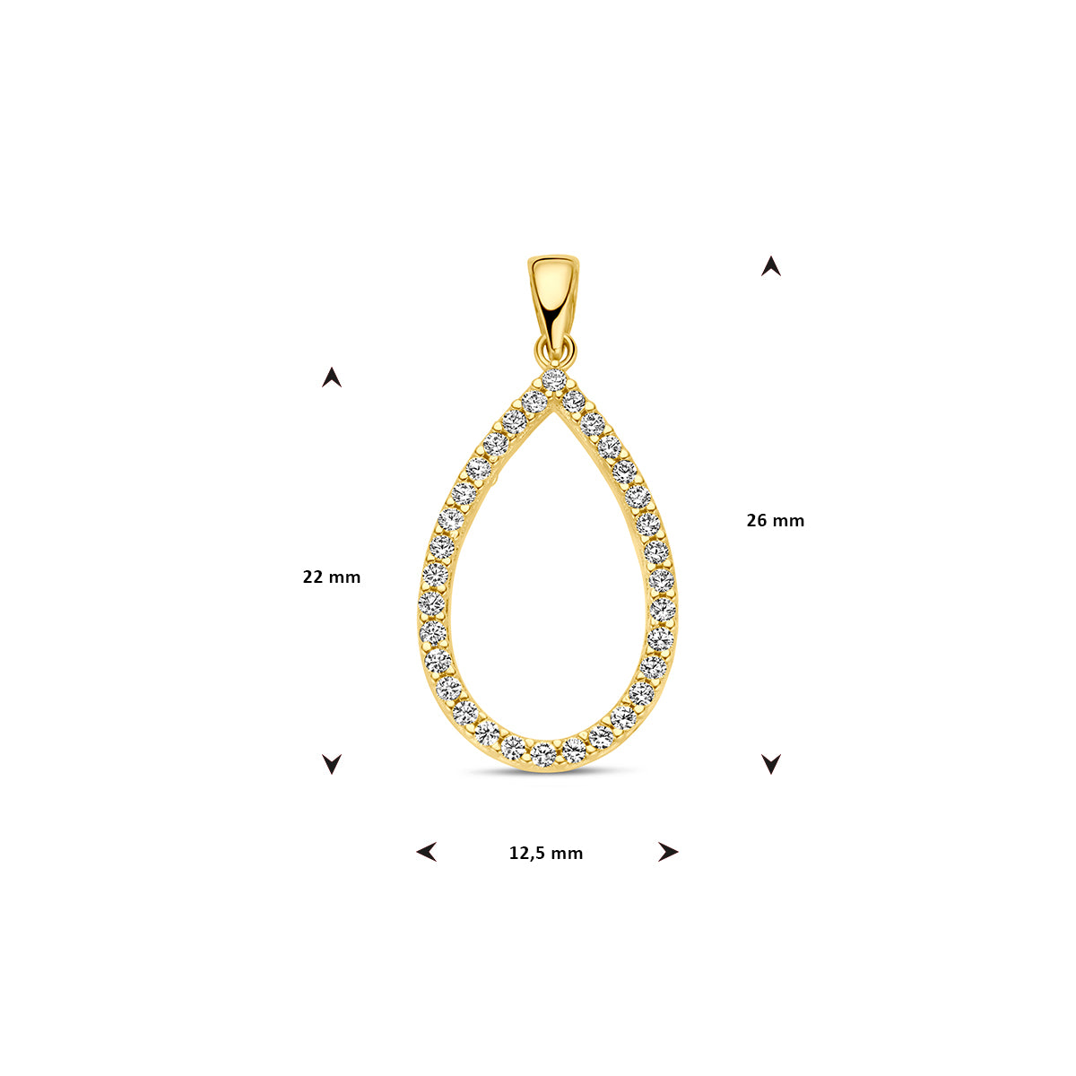 Hanger druppel met zirkonia in goud – 26 mm