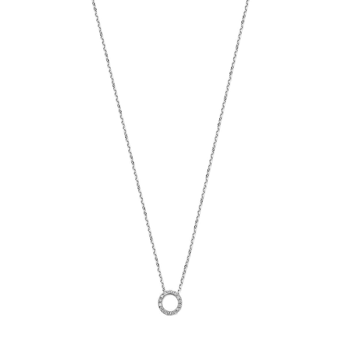 Ketting cirkel met 0.08 ct diamant H SI in witgoud