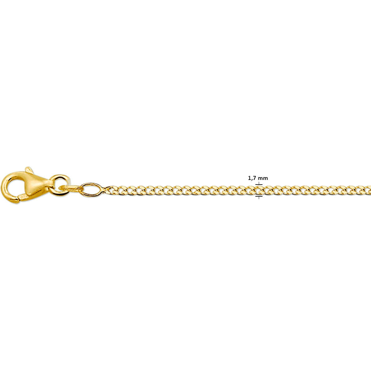 Ketting gourmette 4-zijdes geslepen in goud – 1,7 mm