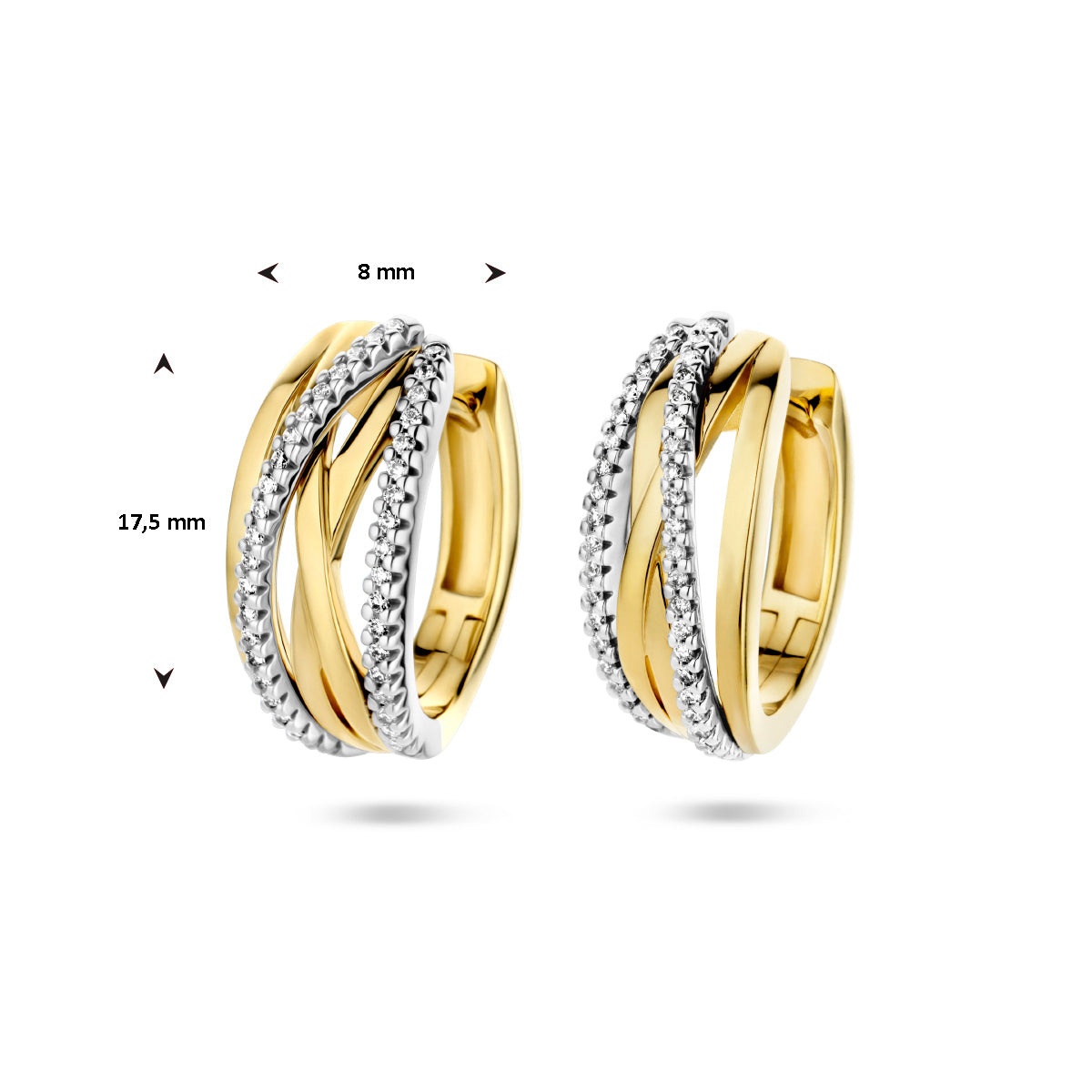 Klapoorringen met 0.25 ct diamant H SI in goud (2x 0.125 ct)