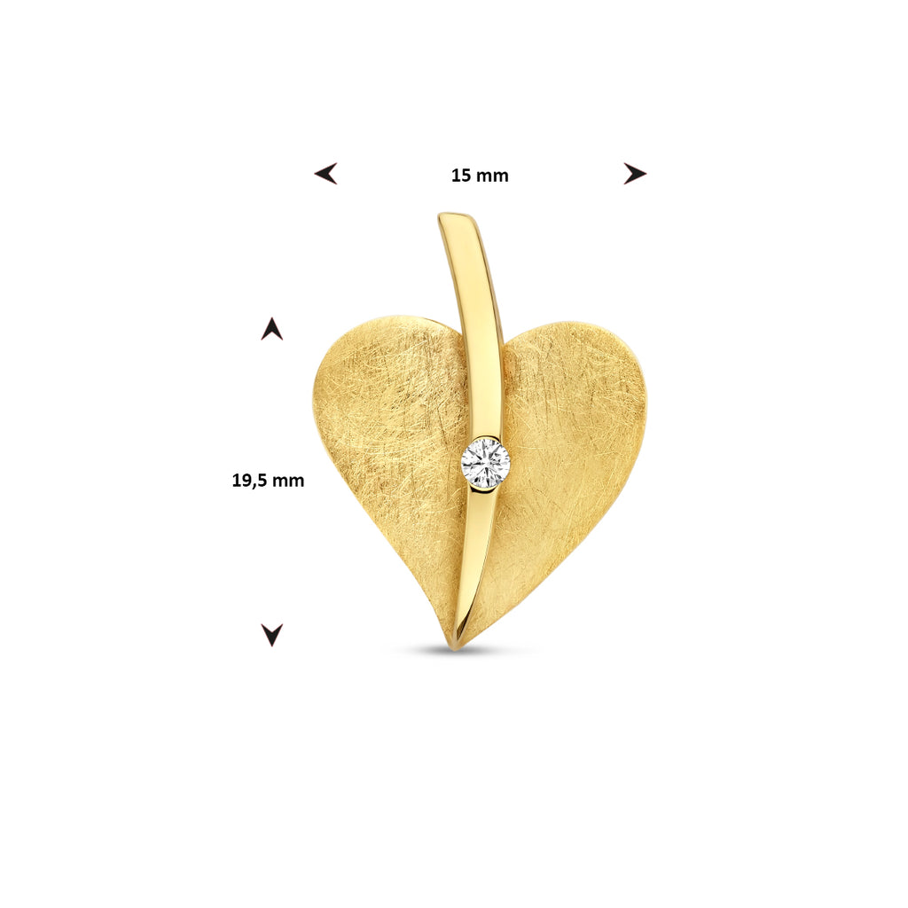 Hanger hart gescratcht met 0.04 ct diamant H SI in goud – 19,5 mm