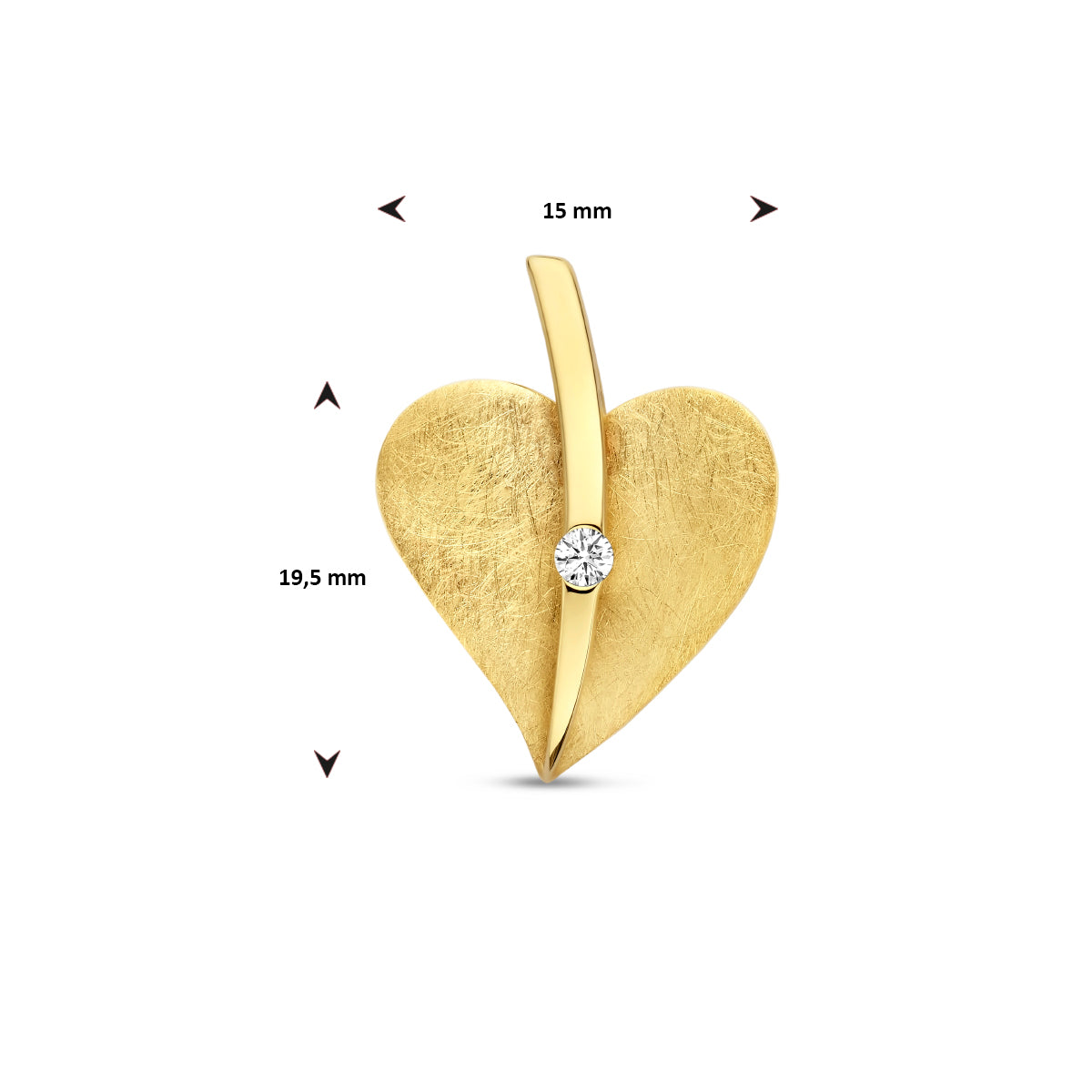 Hanger hart gescratcht met 0.04 ct diamant H SI in goud – 19,5 mm