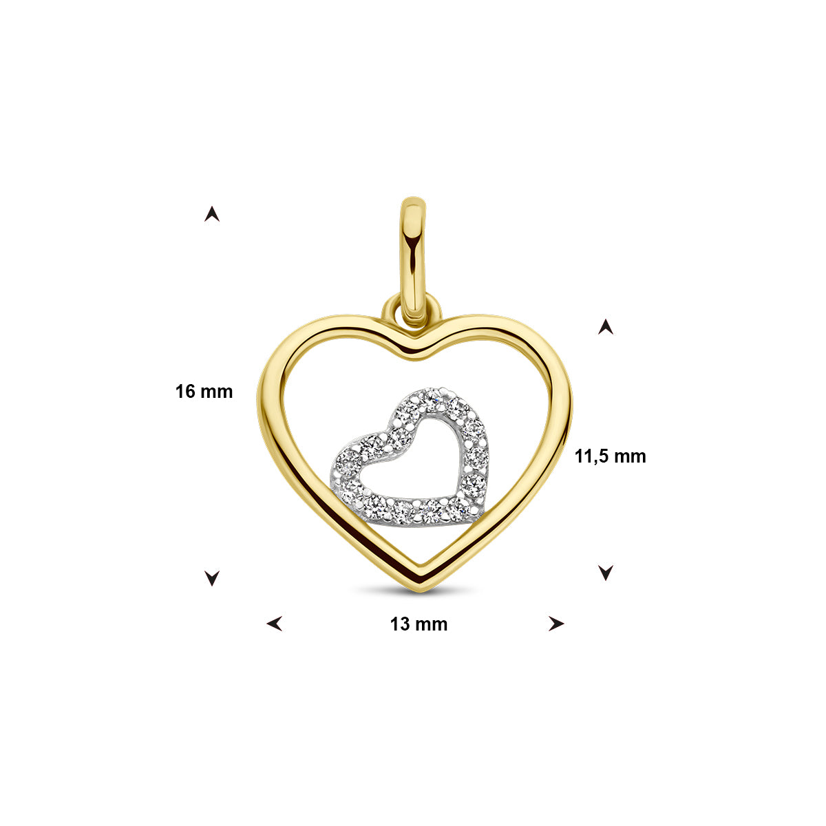 Hanger hartjes met zirkonia in goud – 11,5 mm