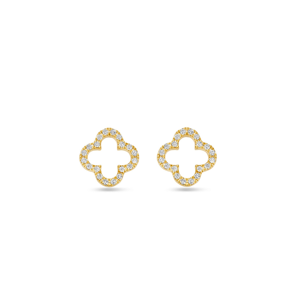Oorknoppen bloem met 0.12 ct diamant H SI in goud – 9 mm (2x 0.06 ct)