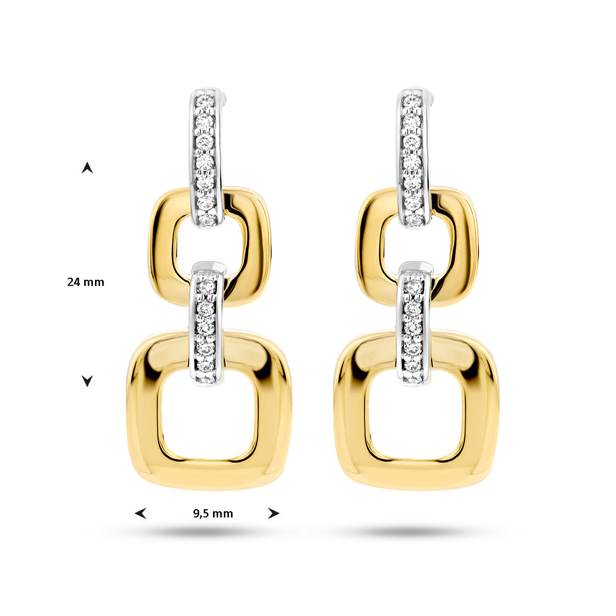Oorhangers schakel met 0.11 ct diamant H SI in goud (2x 0.055 ct)