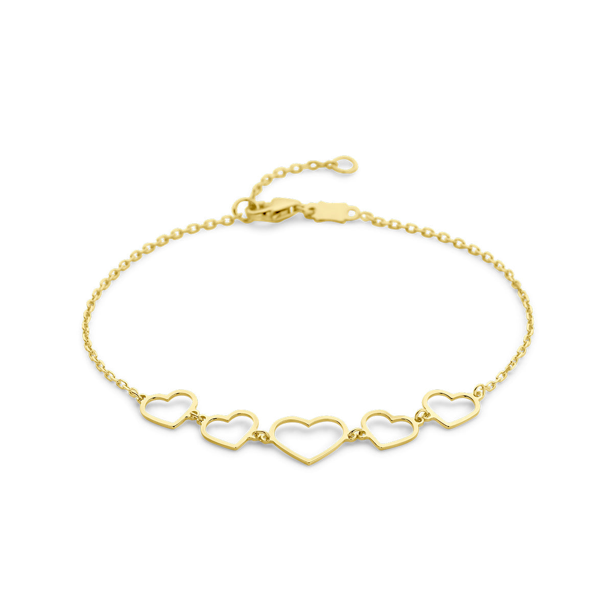 Armband met hartjes in goud – 16/18 cm